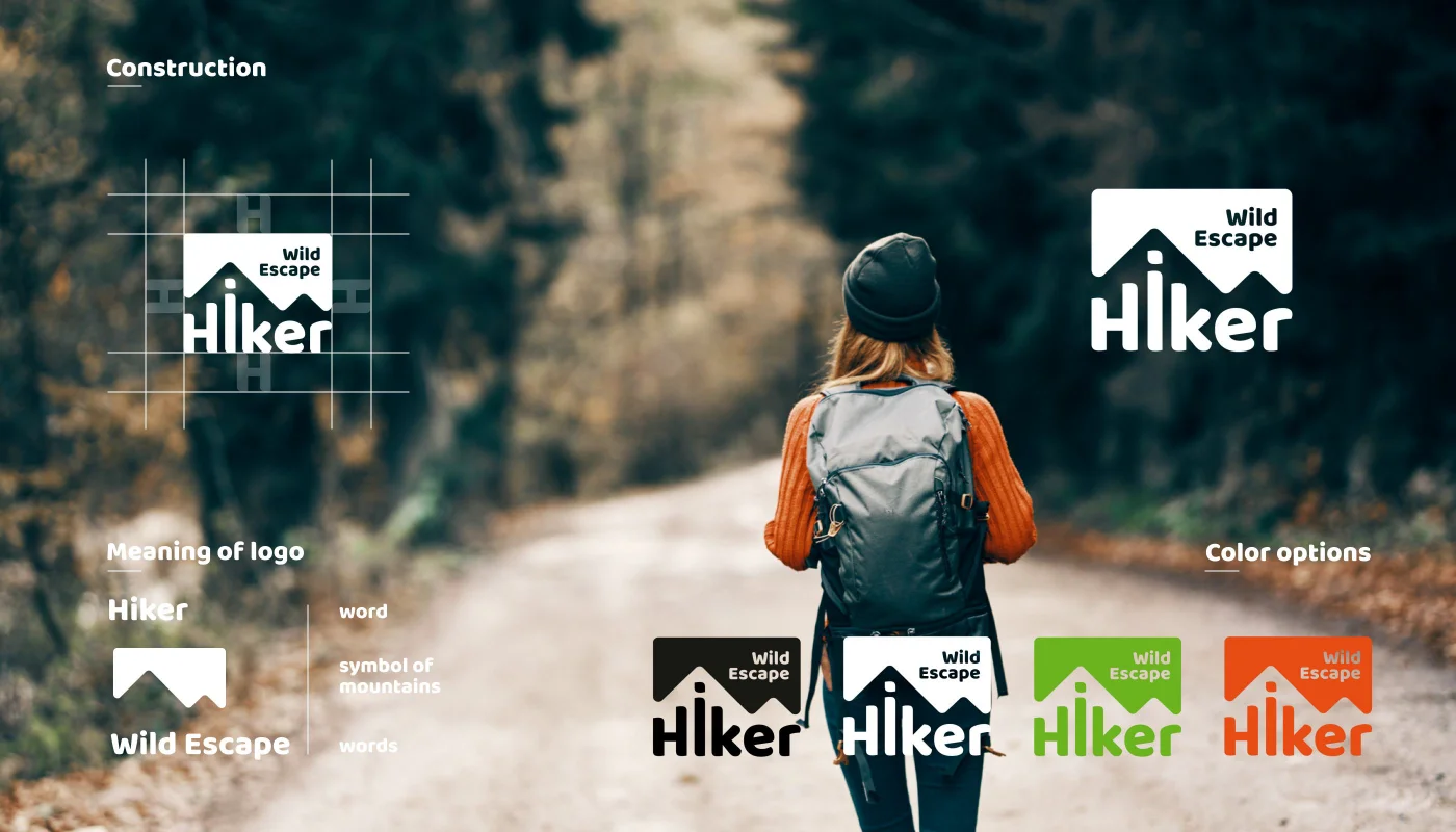 Konstrukcja geometryczna znaku i&nbsp;proporcje logo Hiker